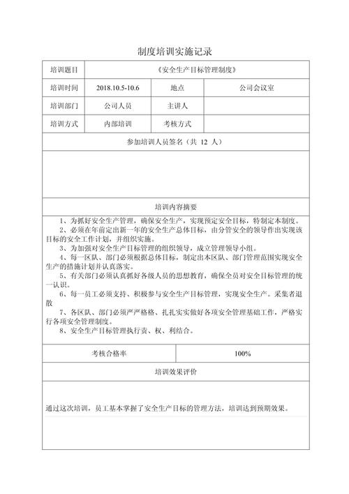 《安全生产目标管理制度》培训实施记录